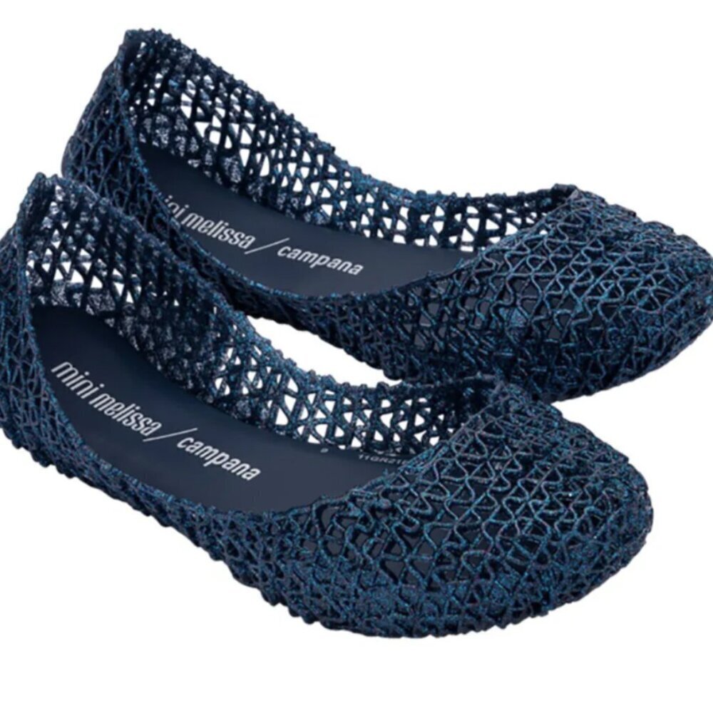 Melissa Mini Campana Papel ballet pumps Blue Glitter size 4 New in Box